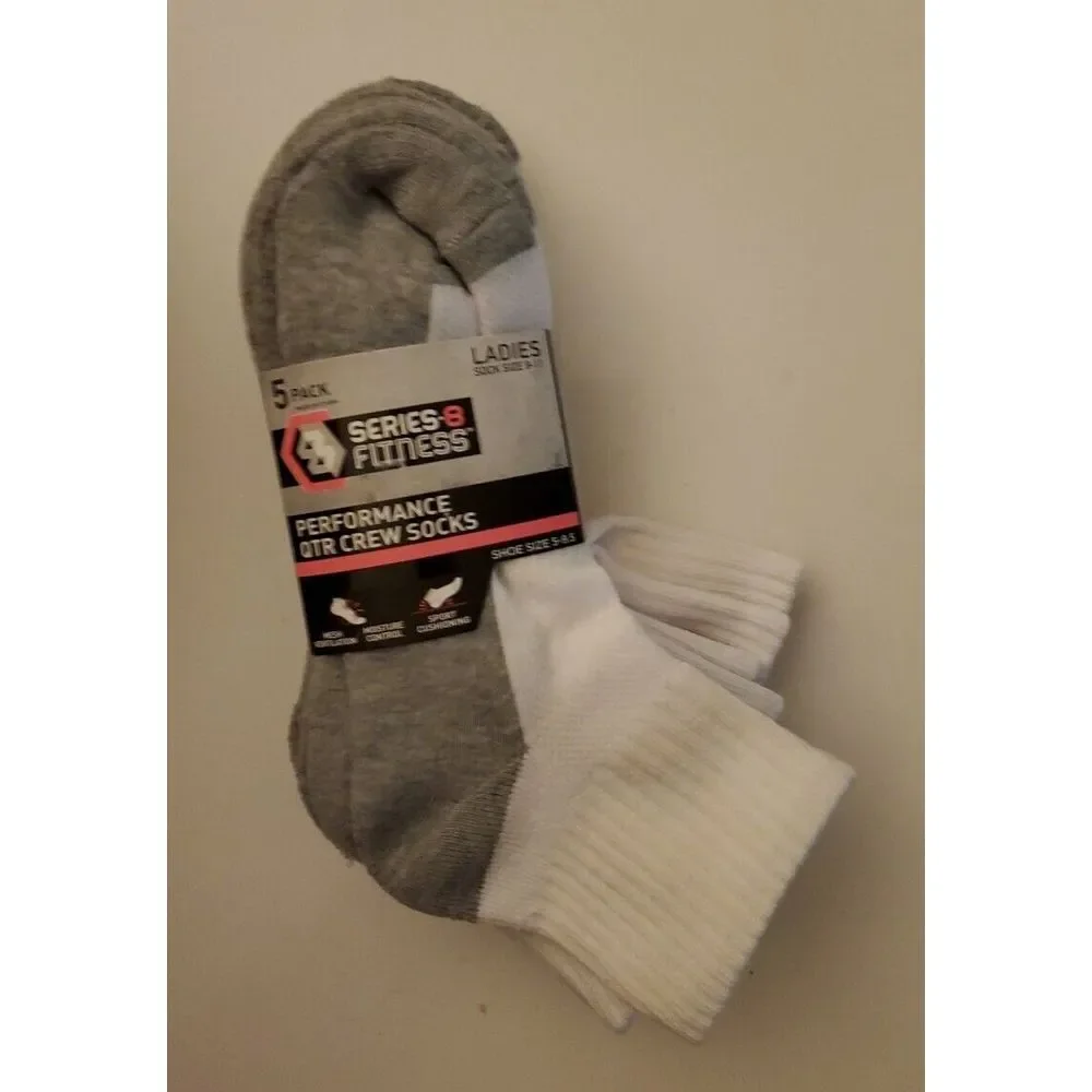 5pk Series 8‎ Fitness Sock Size 9-11 Performance Qtr Crew Socks Shoe Size 5-9.5